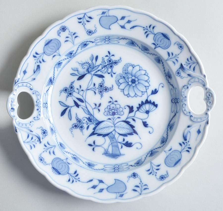 Blue Onion (Oval Backstamp) Handled Cake Plate by Meissen (Germany)-1