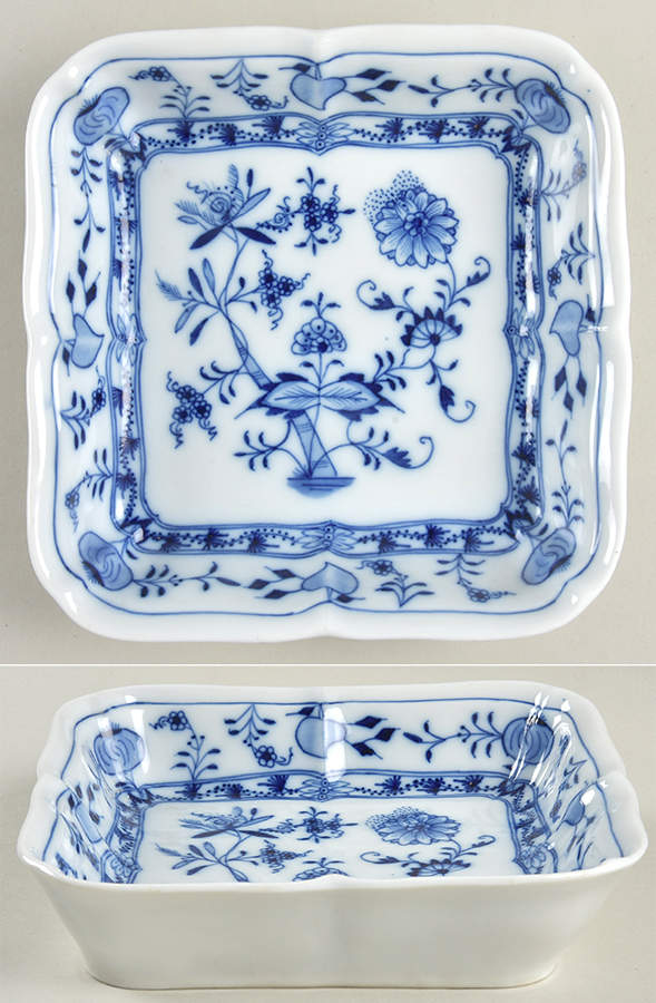Blue Onion (Oval Backstamp) 7" Square Vegetable Bowl by Meissen (Germany)-1