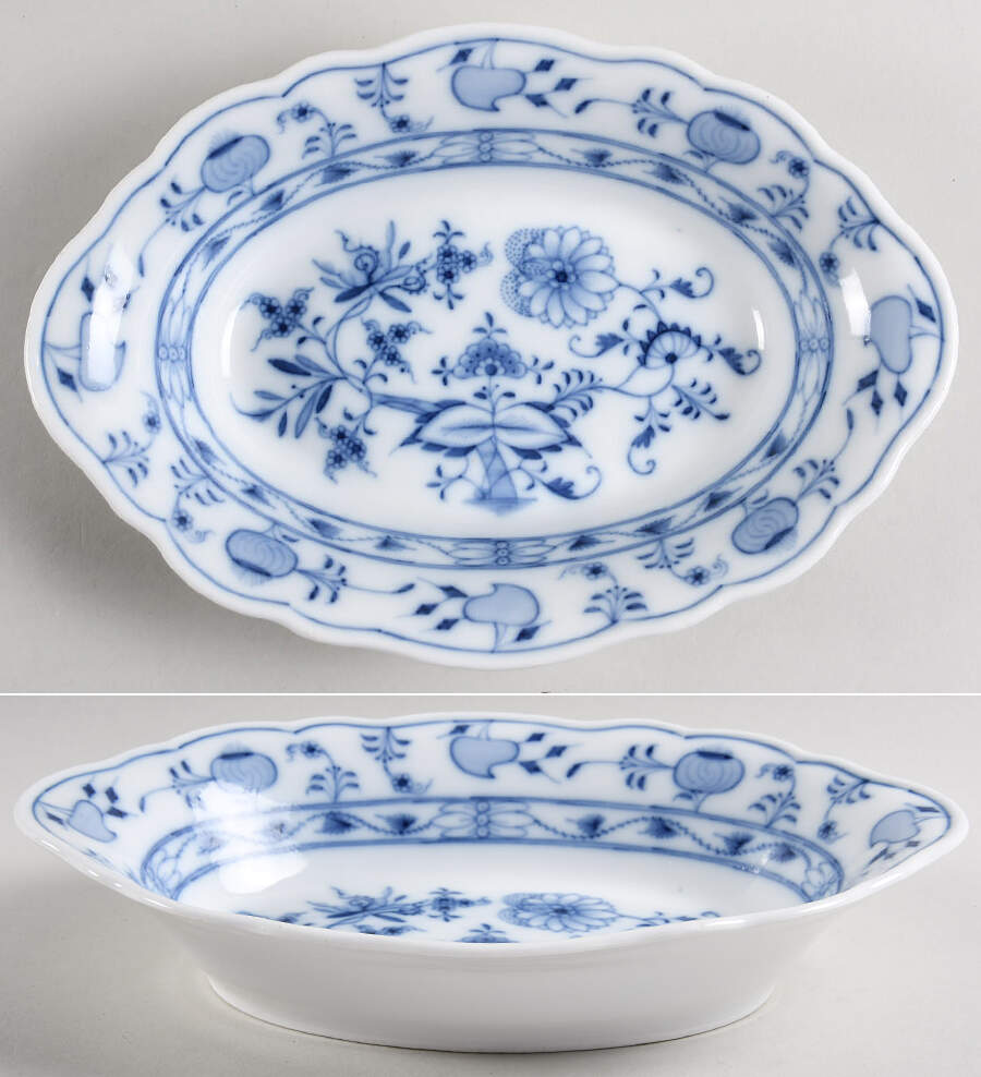 Blue Onion (Oval Backstamp) 10" Oval Vegetable Bowl by Meissen (Germany)-1