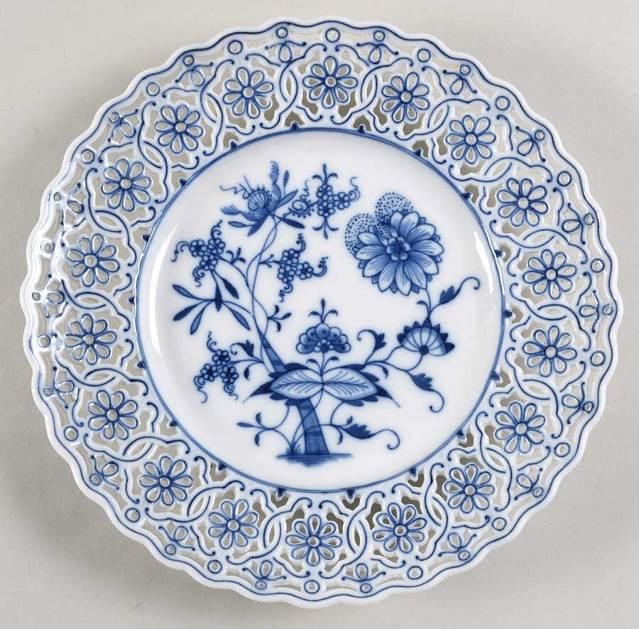 Blue Onion (Oval Backstamp) Pierced Edge Salad Plate by Meissen (Germany)-1