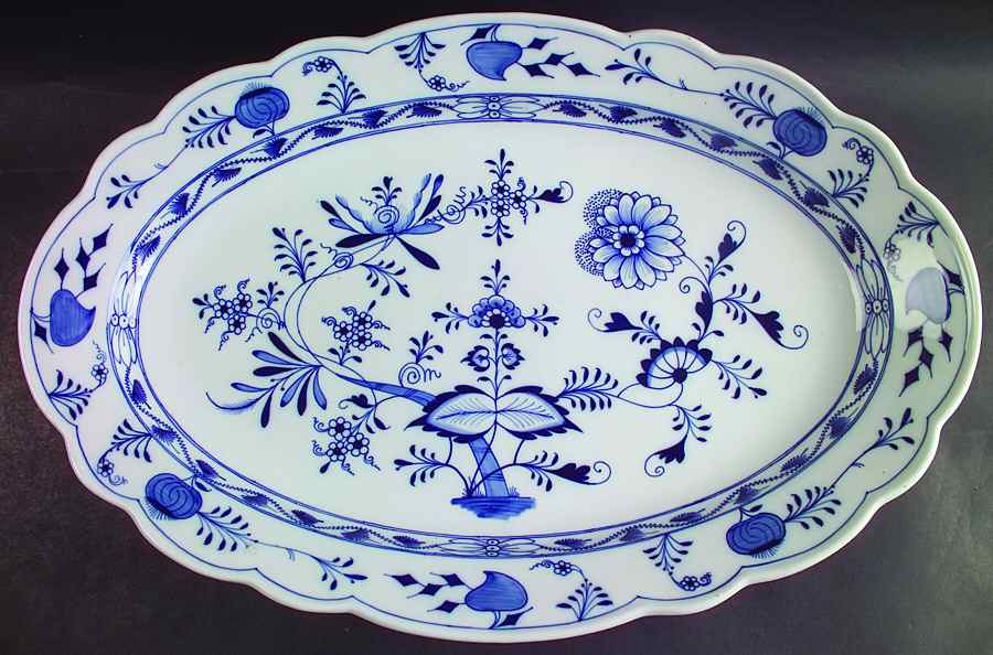 Blue Onion (Oval Backstamp) 21" Oval Serving Platter by Meissen (Germany)-1