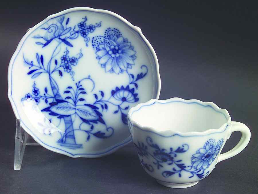 Blue Onion (Oval Backstamp) Flat Demitasse Cup & Saucer Set by Meissen (Germany)-1