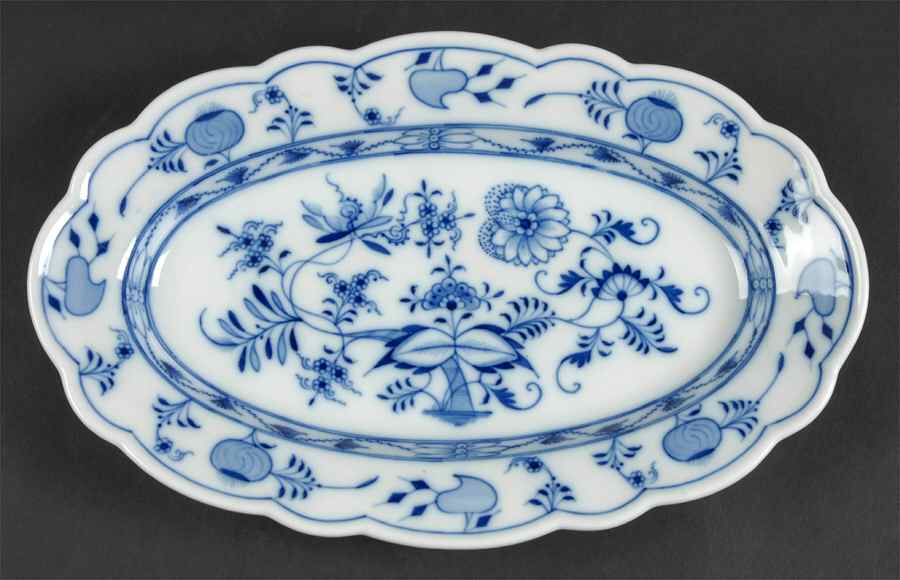 Blue Onion (Oval Backstamp) 12" Oval Serving Platter by Meissen (Germany)-1