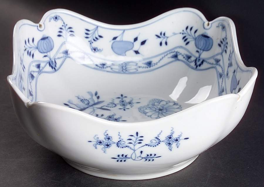 Blue Onion (Oval Backstamp) 9" Square Salad Serving Bowl by Meissen (Germany)-1