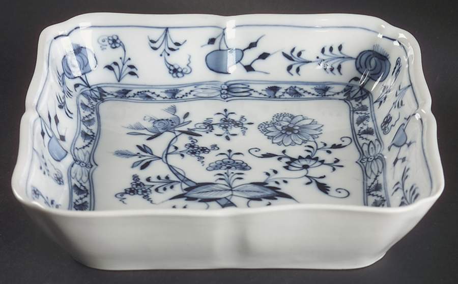 Blue Onion (Oval Backstamp) 8" Square Vegetable Bowl by Meissen (Germany)-1