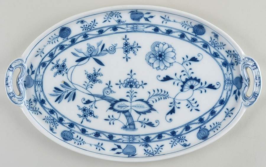 Blue Onion (Oval Backstamp) 14" Oval Handled Tray by Meissen (Germany)-1