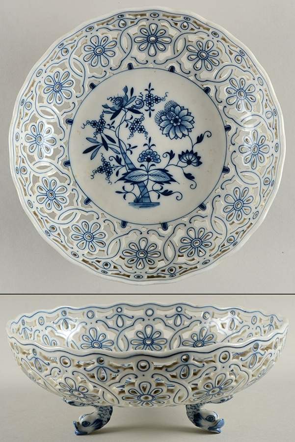Blue Onion (Pierced, No Trim) 8" Pierced Berry Bowl by Meissen (Germany)-1