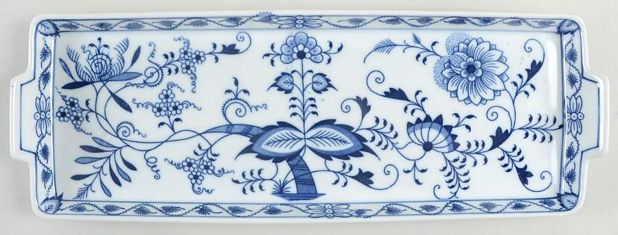 Blue Onion (Oval Backstamp) Large Sandwich Tray by Meissen (Germany)-1