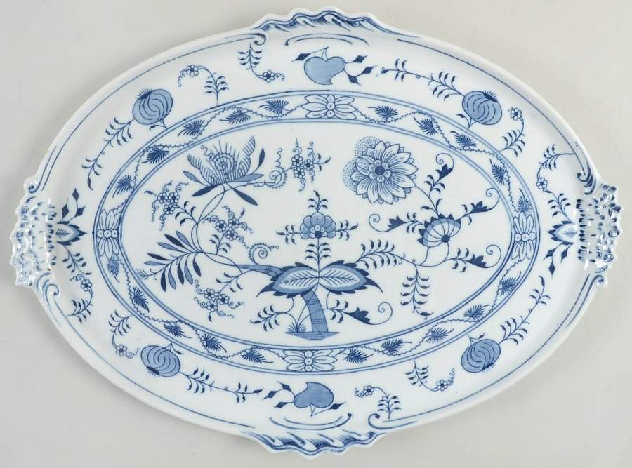 Blue Onion (Oval Backstamp) 16" Oval Tray by Meissen (Germany)-1