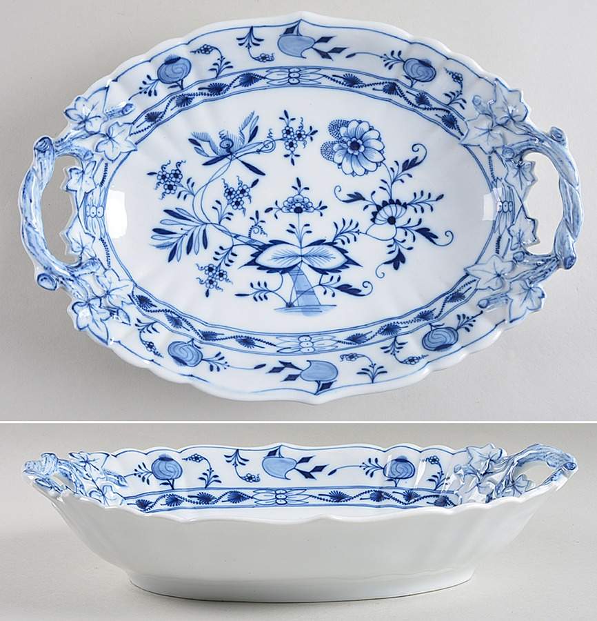 Blue Onion (Oval Backstamp) 12" Handled Bowl by Meissen (Germany)-1
