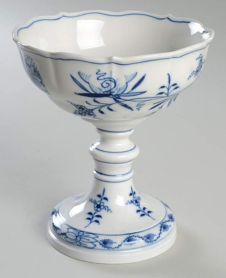 Blue Onion ("Sword" Backstamp) Round Compote (Height X Width) by Meissen (Germany)-1