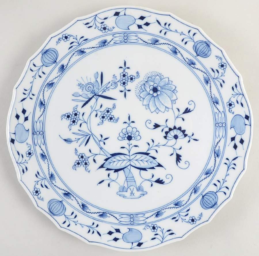 Blue Onion ("Sword" Backstamp) Cake Plate by Meissen (Germany)-1