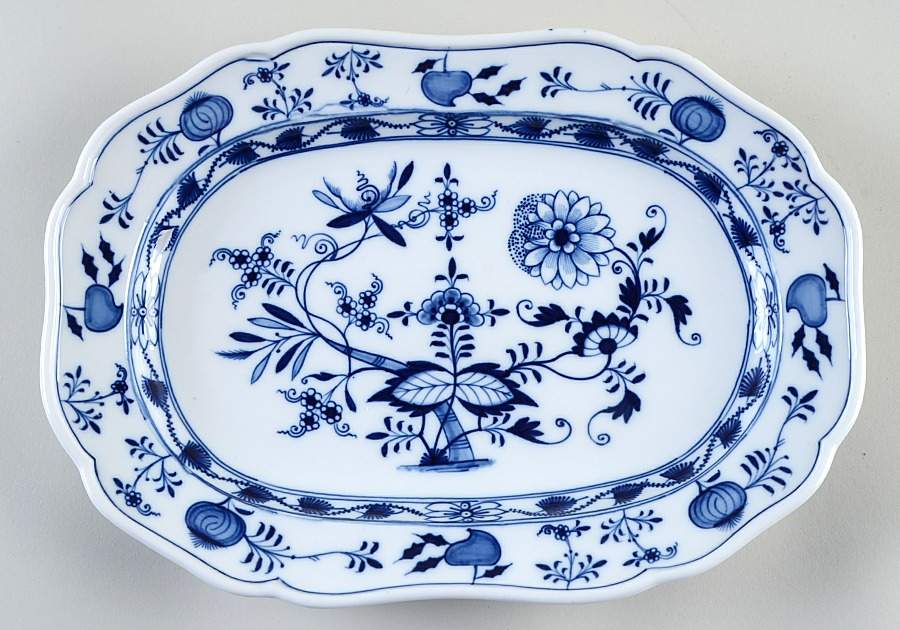 Blue Onion ("Sword" Backstamp) 12" Rectangular Serving Platter by Meissen (Germany)-1