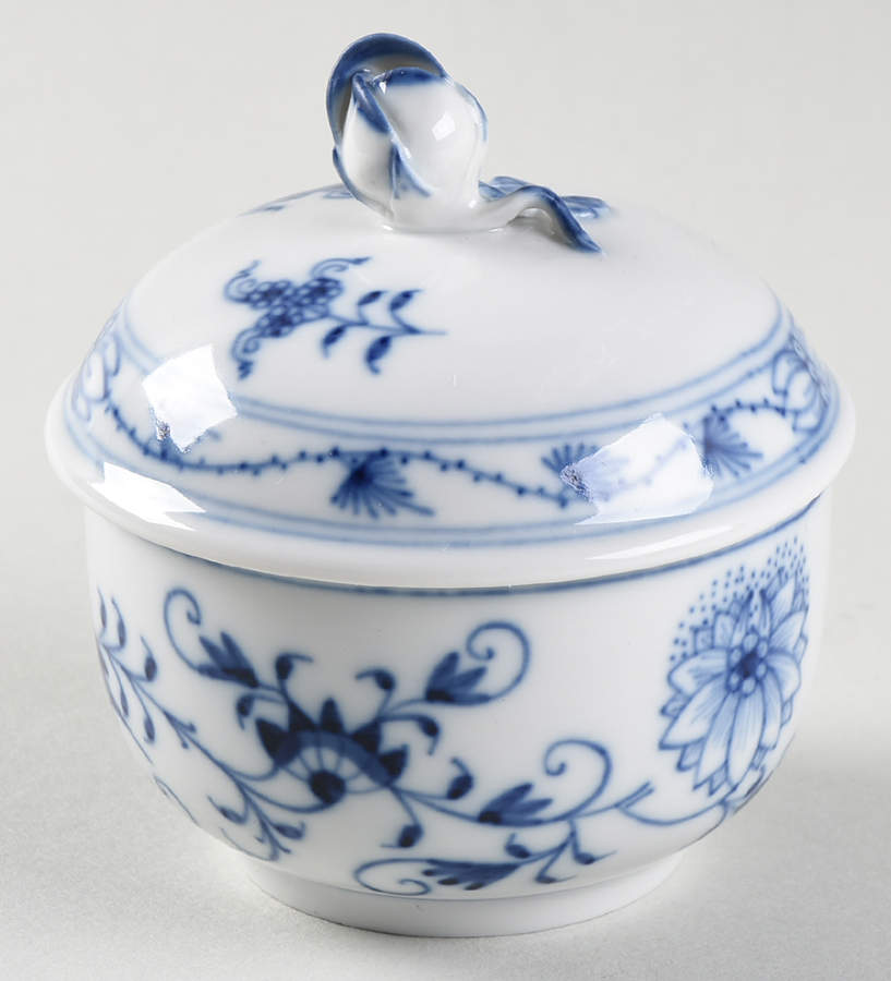 Blue Onion ("Sword" Backstamp) Mini Sugar Bowl & Lid by Meissen (Germany)-1