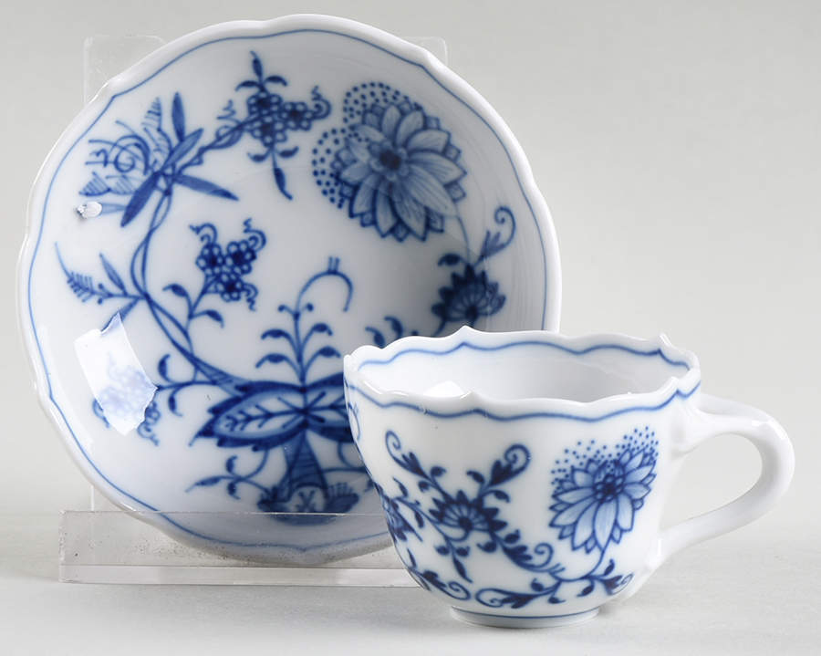 Blue Onion ("Sword" Backstamp) Miniature Cup and Saucer Set by Meissen (Germany)-1