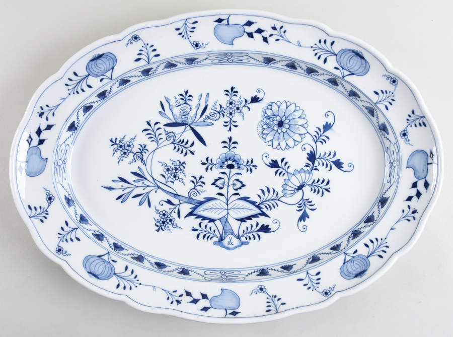 Blue Onion ("Sword" Backstamp) 21" Oval Serving Platter by Meissen (Germany)-1