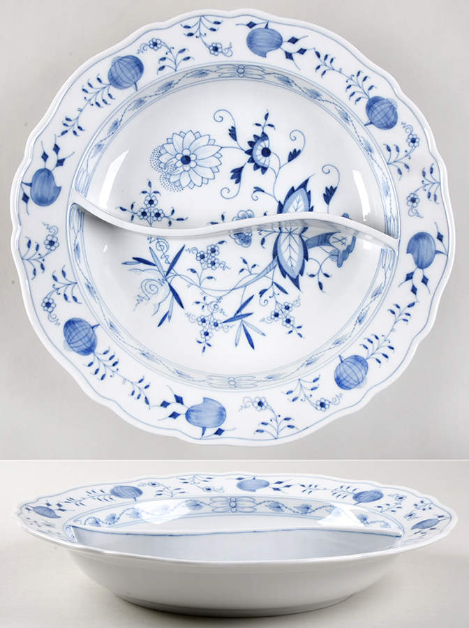 Blue Onion ("Sword" Backstamp) Large Round Divided Vegetable Bowl by Meissen (Germany)-1