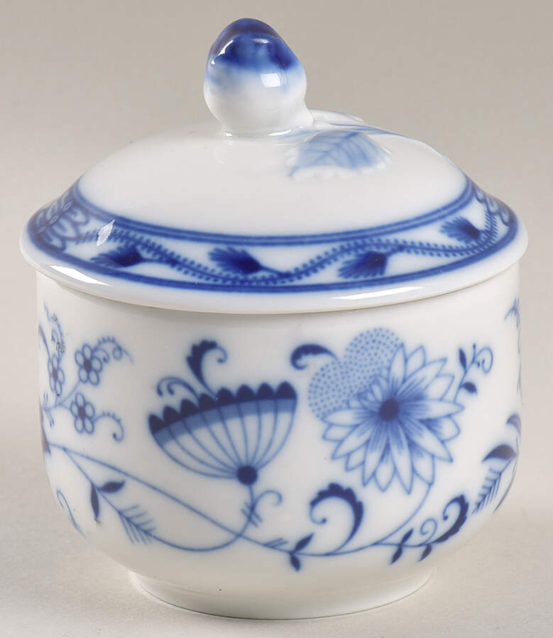 Blue Onion ("Sword" Backstamp) Mini Sugar Bowl & Lid by Meissen (Germany)-1