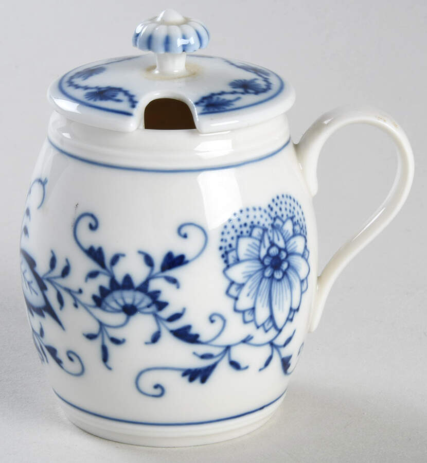 Blue Onion ("Sword" Backstamp) Mustard Jar & Lid by Meissen (Germany)-1