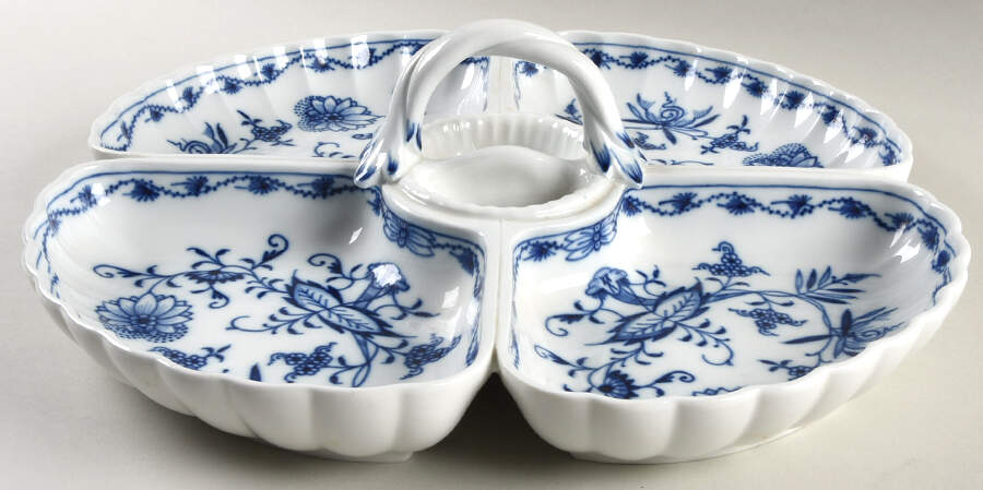 Blue Onion ("Sword" Backstamp) 4 Part Relish by Meissen (Germany)-1