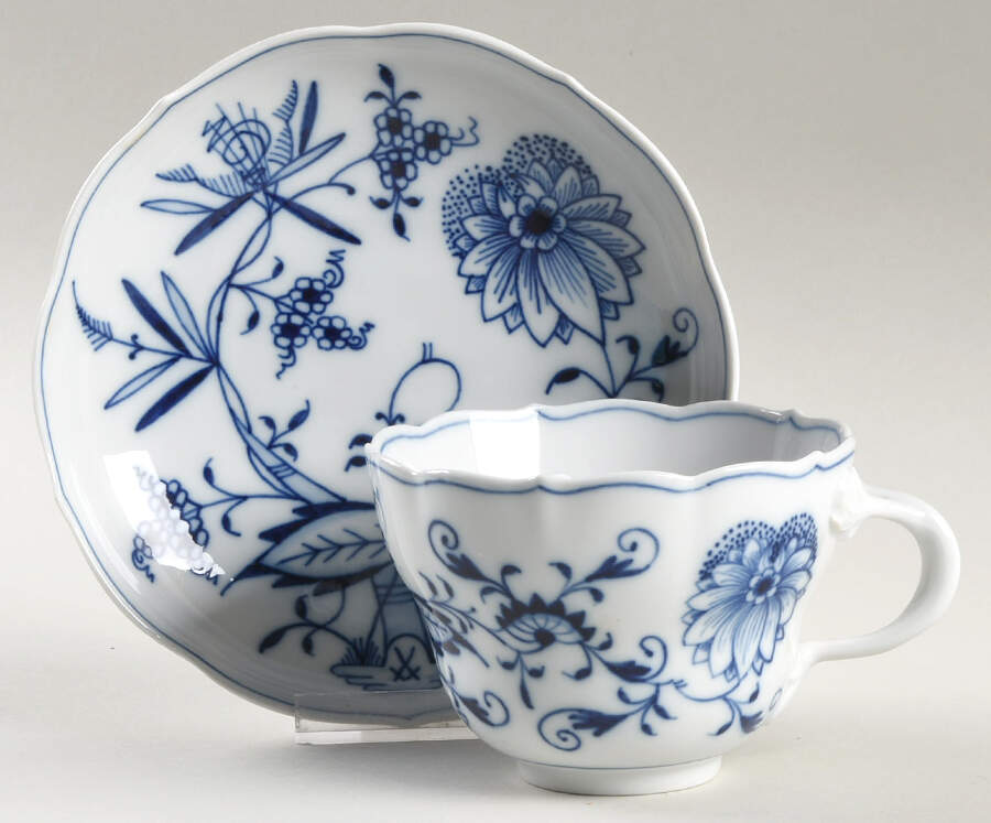 Blue Onion ("Sword" Backstamp) Oversized Cup & Saucer Set by Meissen (Germany)-1