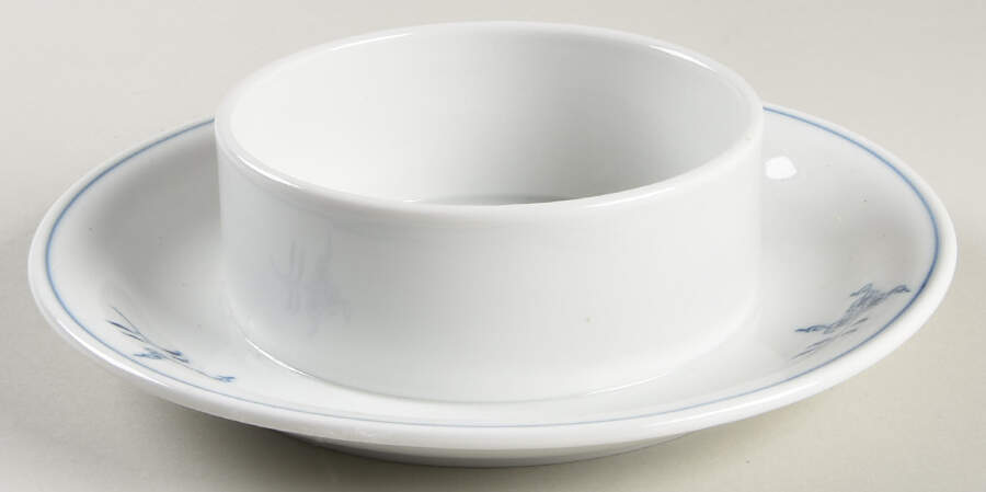 Blue Onion ("Sword" Backstamp) Round Covered Butter w/Attached Plate No Lid by Meissen (Germany)-1