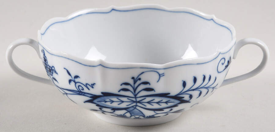 Blue Onion ("Sword" Backstamp) Flat Cream Soup Bowl by Meissen (Germany)-1