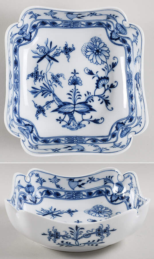 Blue Onion ("Sword" Backstamp) 7" Square Vegetable Bowl by Meissen (Germany)-1