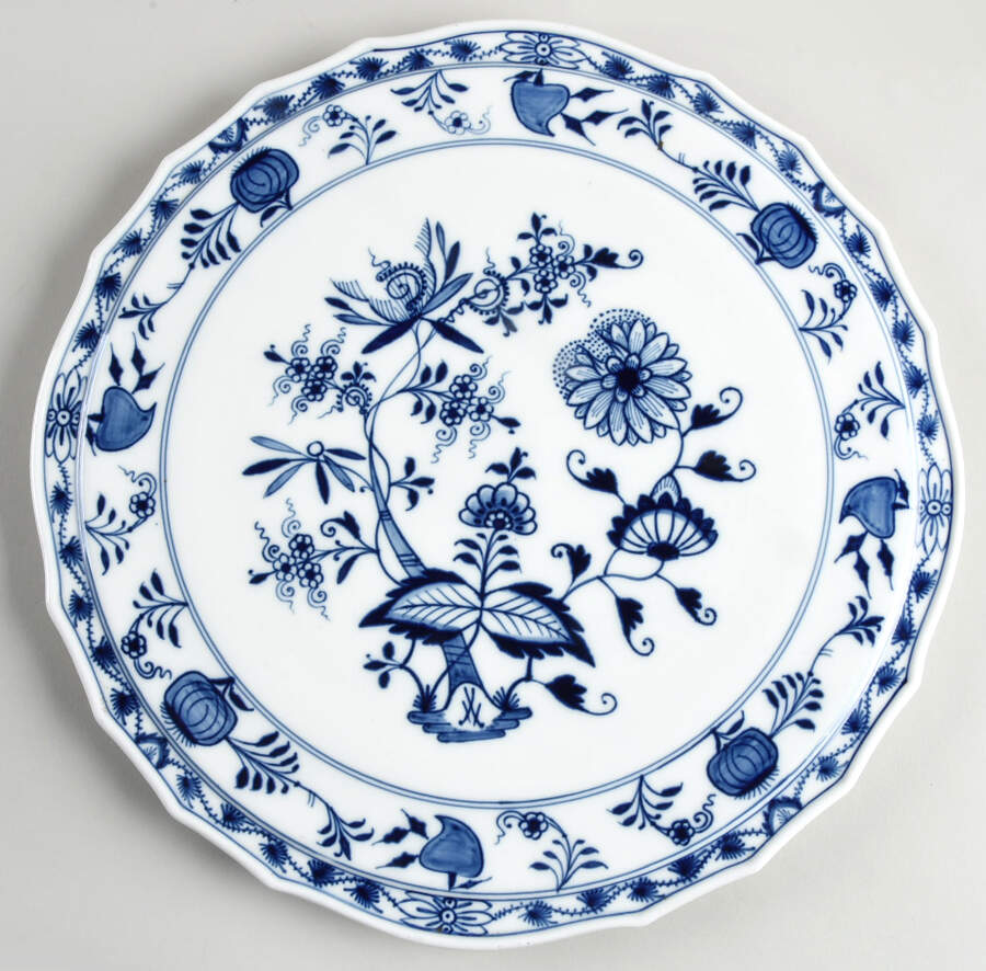 Blue Onion ("Sword" Backstamp) Cake Plate by Meissen (Germany)-1