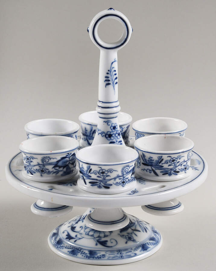 Blue Onion ("Sword" Backstamp) Egg Cup Set with Stand by Meissen (Germany)-1