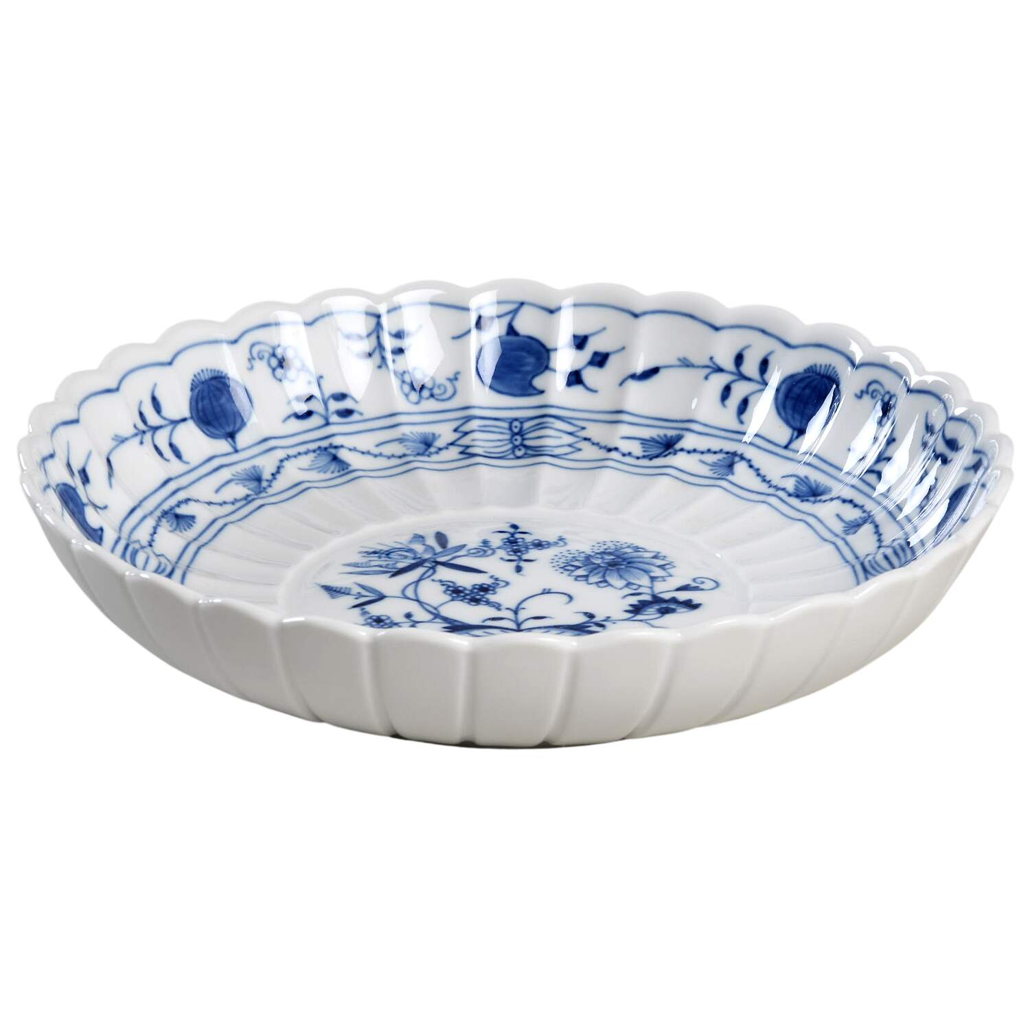 Blue Onion ("Sword" Backstamp) 8" Round Fluted Dish by Meissen (Germany)-1