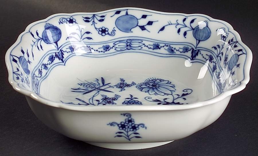 Blue Onion ("Sword" Backstamp) 8" Square Vegetable Bowl by Meissen (Germany)-1
