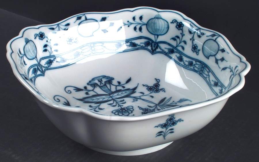 Blue Onion ("Sword" Backstamp) 10" Square Vegetable Bowl by Meissen (Germany)-1