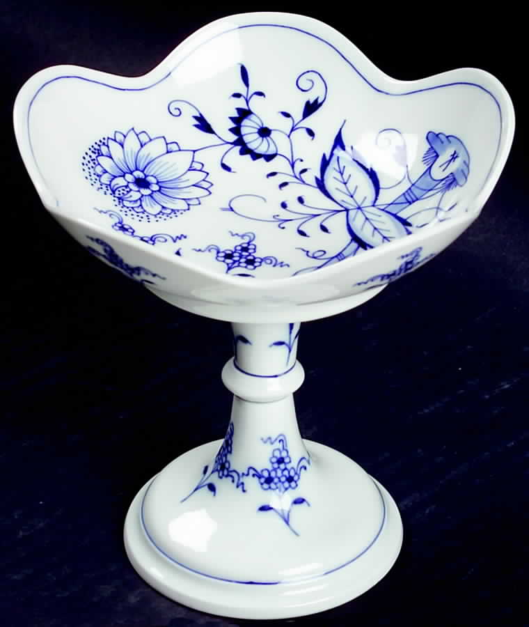 Blue Onion ("Sword" Backstamp) Round Compote (Height X Width) by Meissen (Germany)-1
