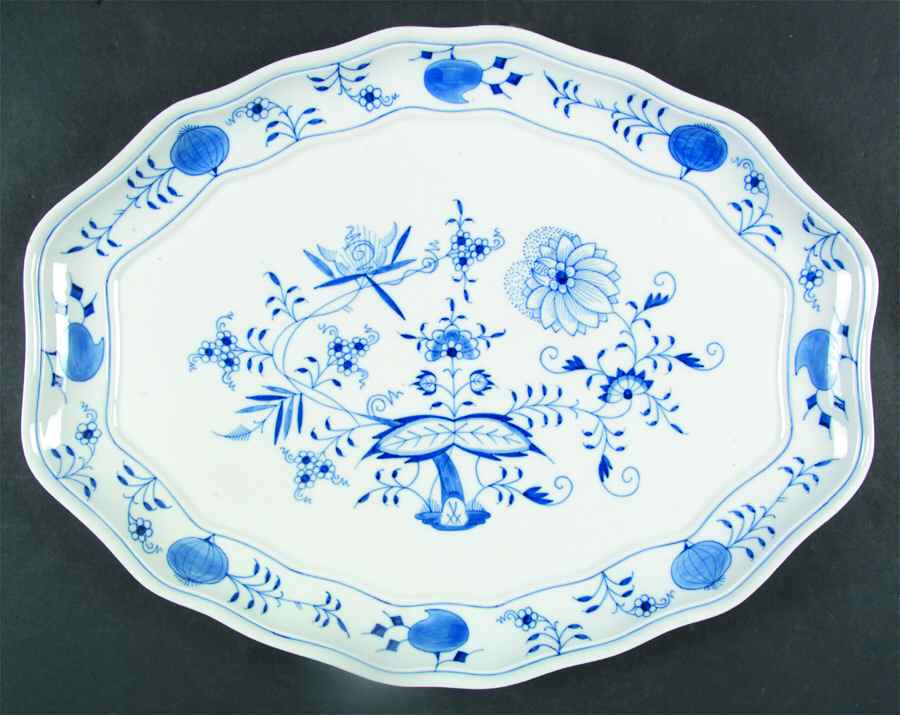 Blue Onion ("Sword" Backstamp) 16" Oblong Tray by Meissen (Germany)-1