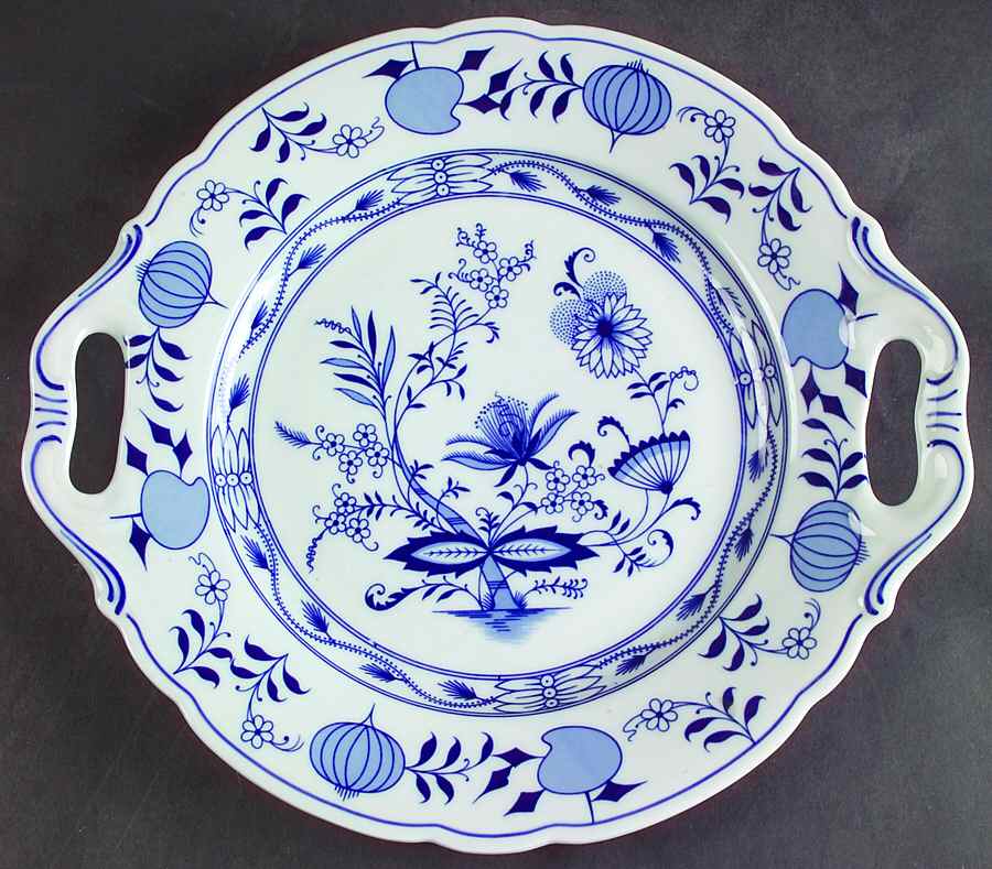 Blue Onion ("Sword" Backstamp) Handled Cake Plate by Meissen (Germany)-1