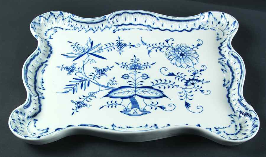 Blue Onion ("Sword" Backstamp) 17" Rectangular Tray by Meissen (Germany)-1