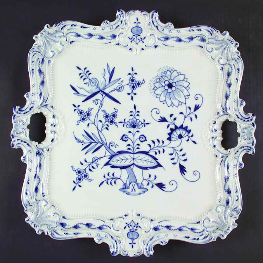 Blue Onion ("Sword" Backstamp) 16" Square Tray by Meissen (Germany)-1