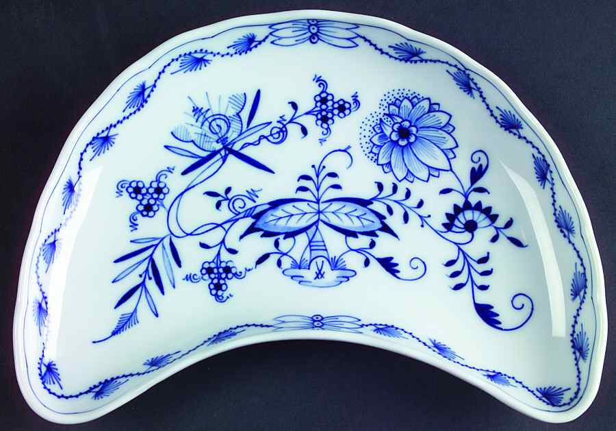 Blue Onion ("Sword" Backstamp) Crescent Salad Plate by Meissen (Germany)-1