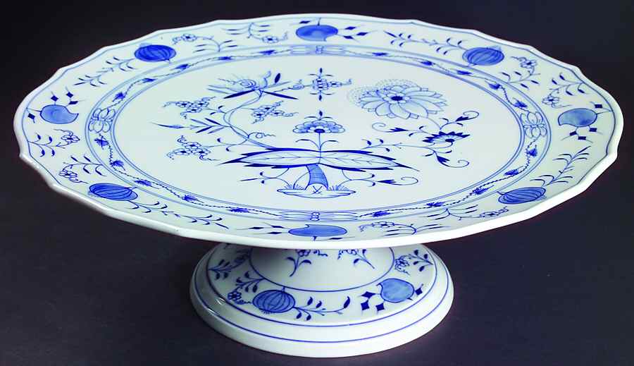 Blue Onion ("Sword" Backstamp) 13" Diameter Pedestal Cake Stand by Meissen (Germany)-1