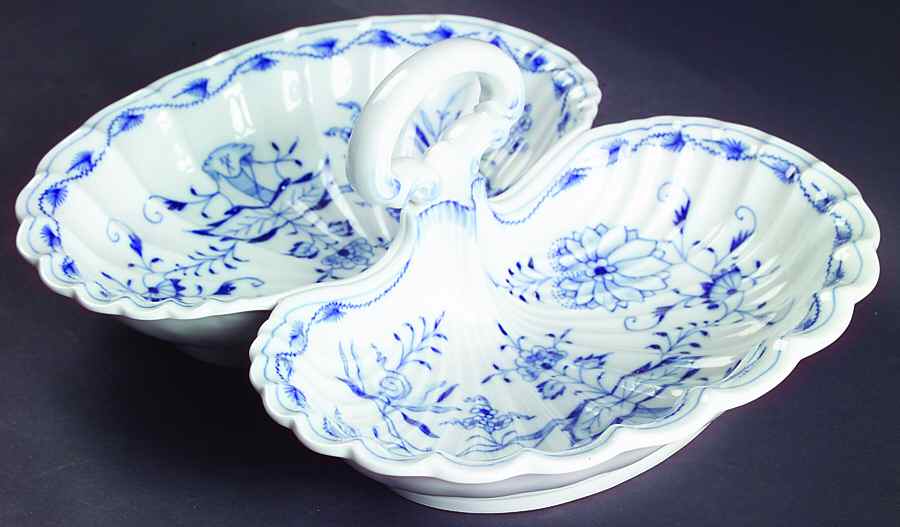 Blue Onion ("Sword" Backstamp) 2-Part Handled Relish by Meissen (Germany)-1