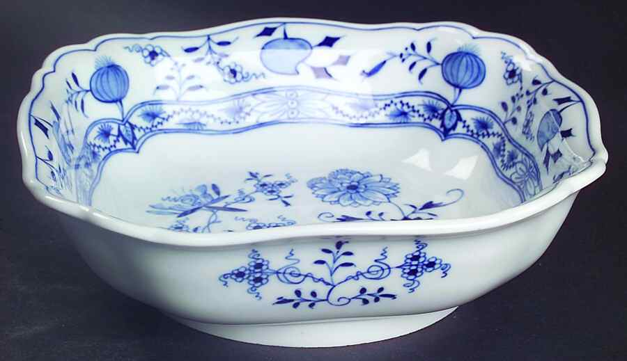 Blue Onion ("Sword" Backstamp) 7" Square Vegetable Bowl by Meissen (Germany)-1
