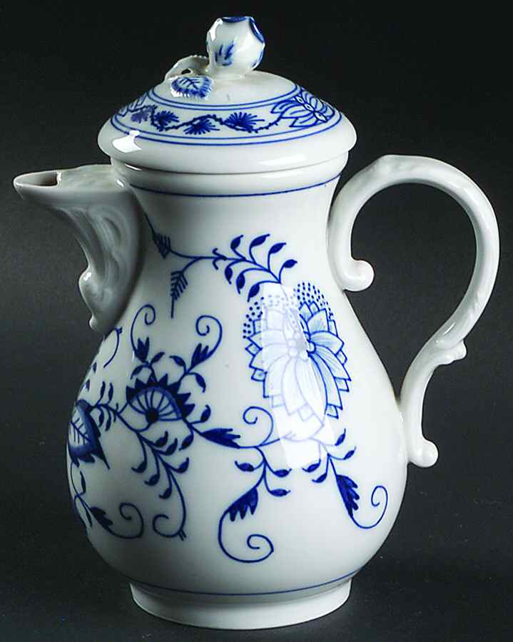Blue Onion ("Sword" Backstamp) Mini Coffee Pot & Lid by Meissen (Germany)-1