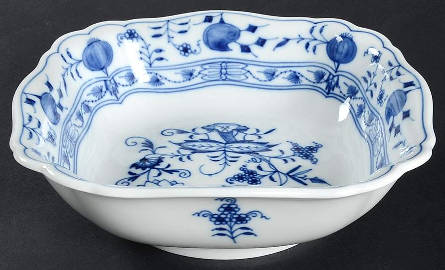 Blue Onion ("Sword" Backstamp) 7" Square Vegetable Bowl by Meissen (Germany)-1