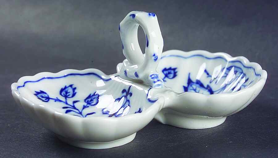 Blue Onion ("Sword" Backstamp) Double Salt Dip by Meissen (Germany)-1