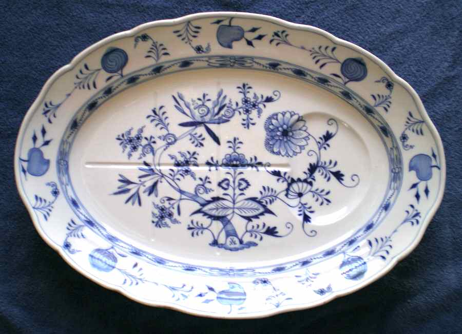 Blue Onion ("Sword" Backstamp) 19" Oval Serving Platter by Meissen (Germany)-1