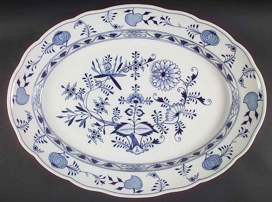 Blue Onion ("Sword" Backstamp) 20" Oval Serving Platter by Meissen (Germany)-1
