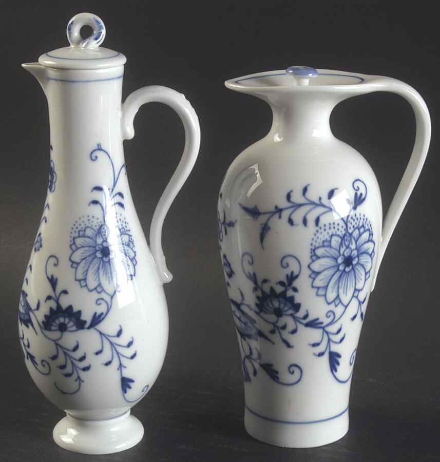 Blue Onion ("Sword" Backstamp) Vinegar and Oil Set W/Stoppers by Meissen (Germany)-1