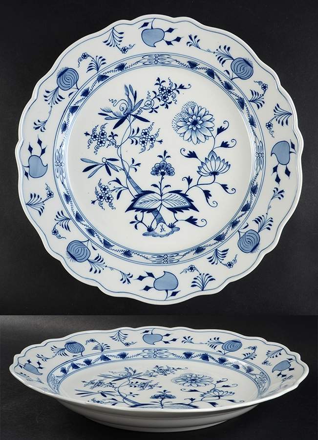 Blue Onion ("Sword" Backstamp) 13" Deep Round Platter by Meissen (Germany)-1