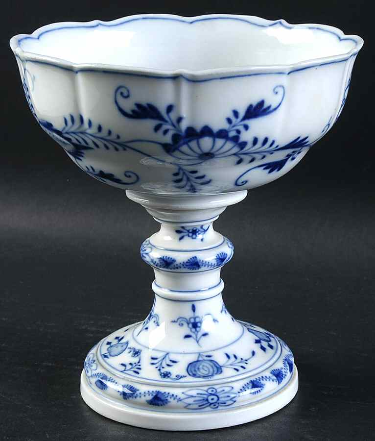 Blue Onion ("Sword" Backstamp) Round Compote (Height X Width) by Meissen (Germany)-1